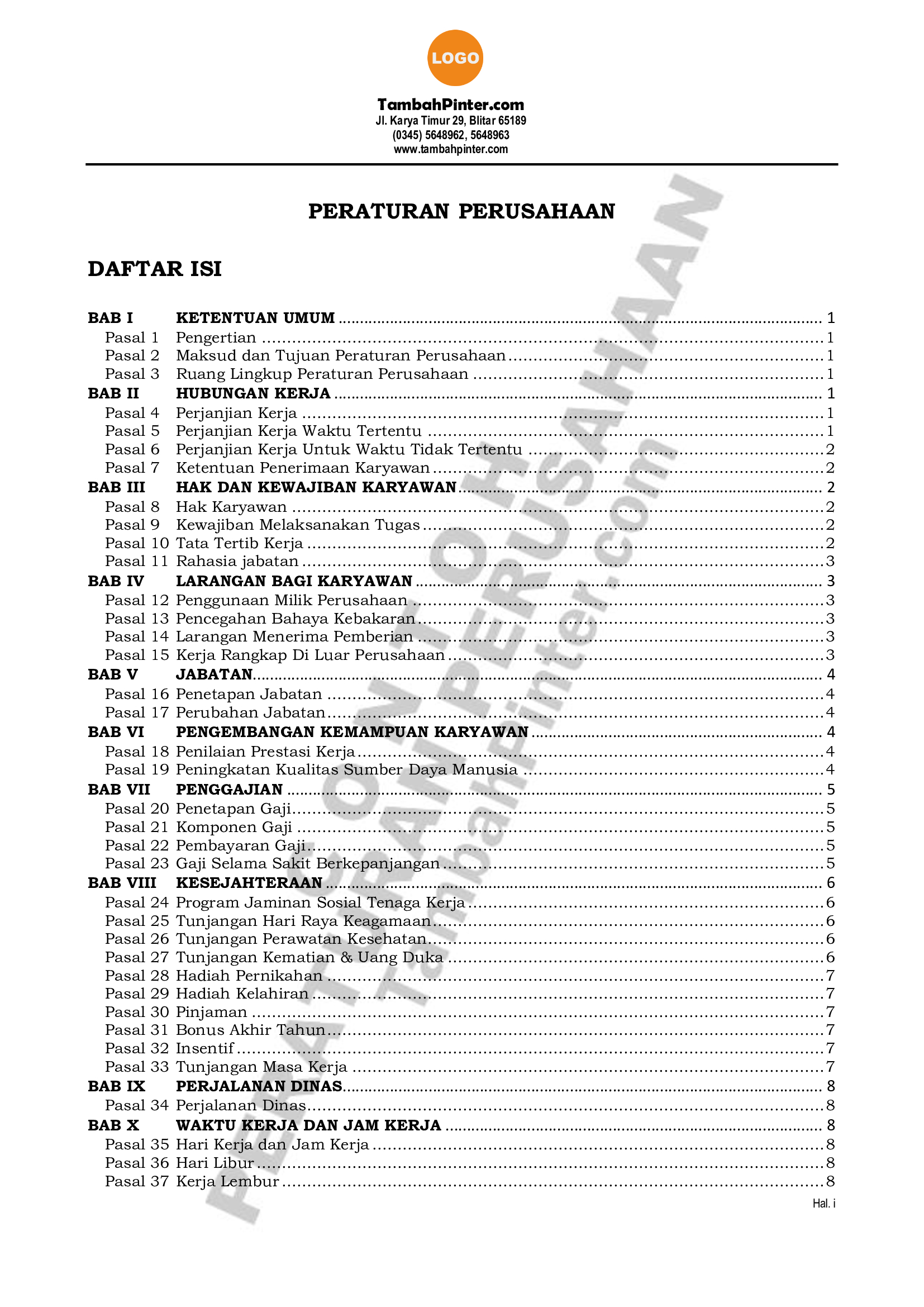 Detail Contoh Peraturan Perusahaan Cv Nomer 41