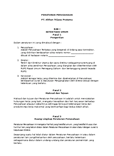 Detail Contoh Peraturan Perusahaan Pt Astra Nomer 21