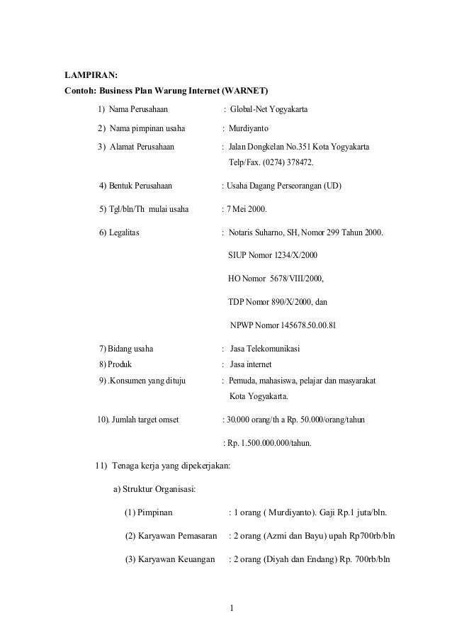 Detail Contoh Perencanaan Usaha Makanan Nomer 10