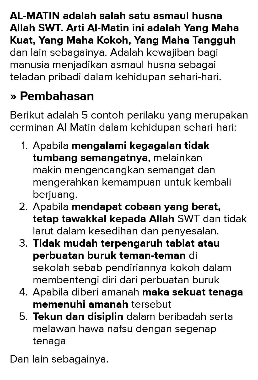 Detail Contoh Perilaku Al Wakil Nomer 15