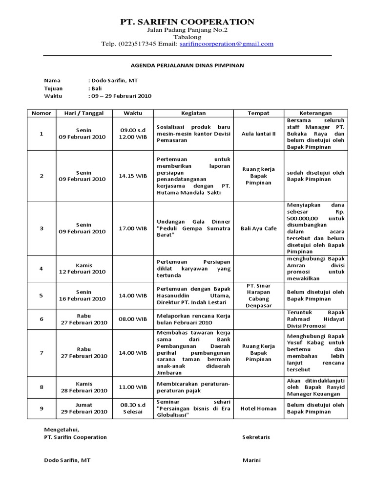 Detail Contoh Perjalanan Dinas Pimpinan Nomer 2