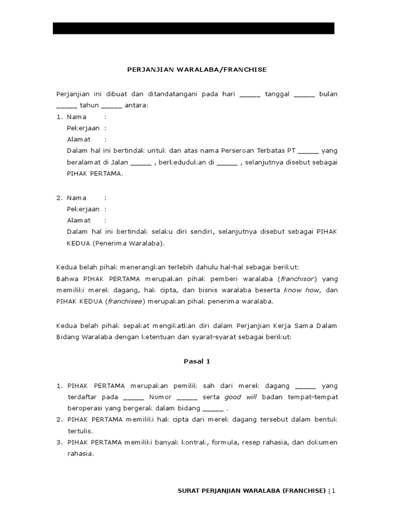 Detail Contoh Perjanjian Franchise Nomer 8