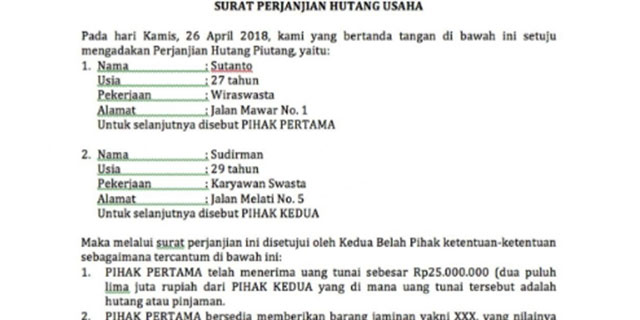 Detail Contoh Perjanjian Hutang Piutang Nomer 25