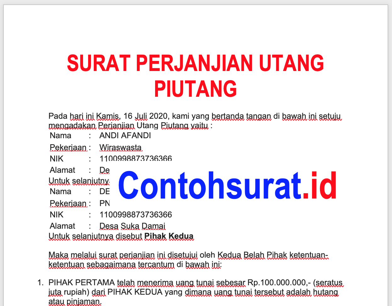 Detail Contoh Perjanjian Hutang Piutang Nomer 39