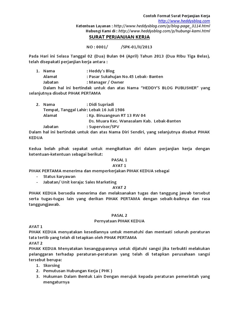 Detail Contoh Perjanjian Kerja Bersama Antara Perusahaan Dan Karyawan Nomer 15