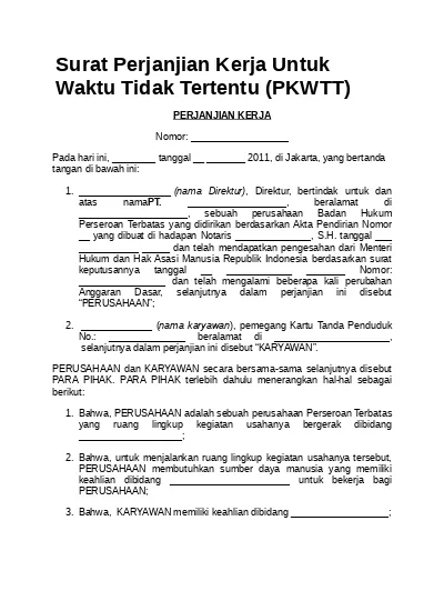 Detail Contoh Perjanjian Kerja Waktu Tertentu Nomer 8