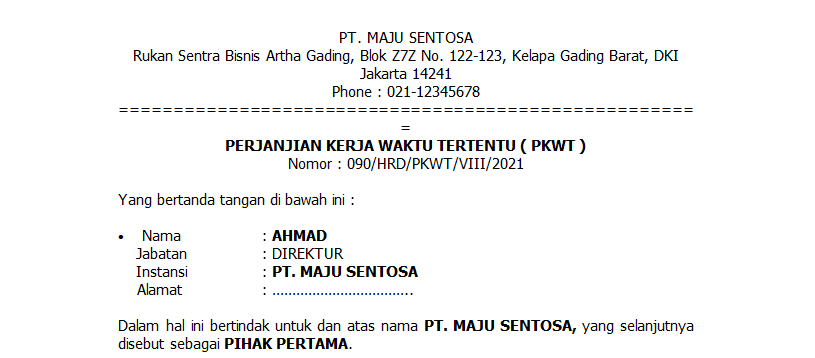 Detail Contoh Perjanjian Kerja Waktu Tertentu Nomer 10