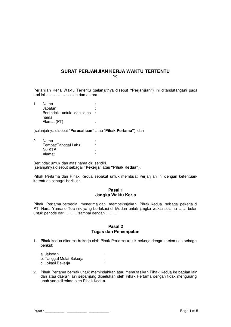 Detail Contoh Perjanjian Kerja Waktu Tertentu Nomer 3