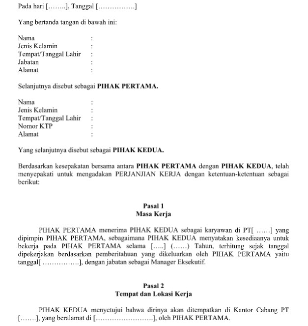 Detail Contoh Perjanjian Kerja Waktu Tidak Tertentu Nomer 35