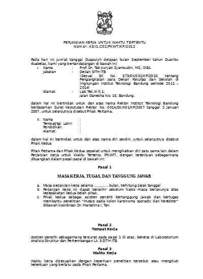 Detail Contoh Perjanjian Kerja Waktu Tidak Tertentu Nomer 6