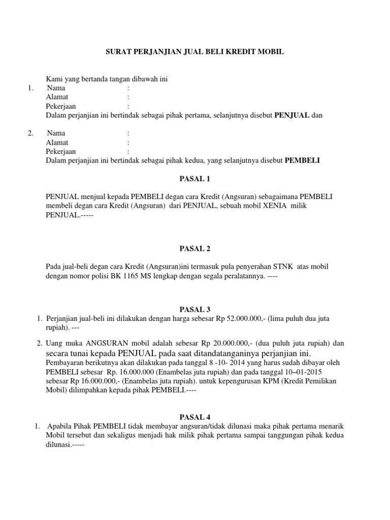 Detail Contoh Perjanjian Kredit Nomer 12