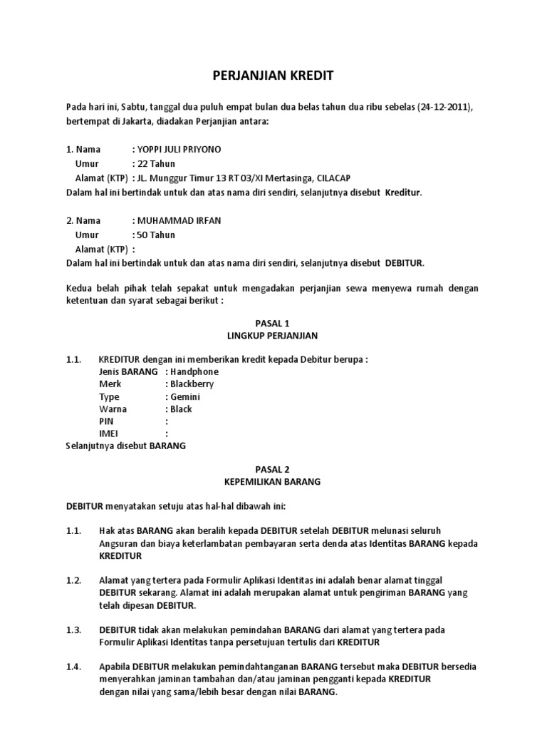 Detail Contoh Perjanjian Kredit Nomer 14