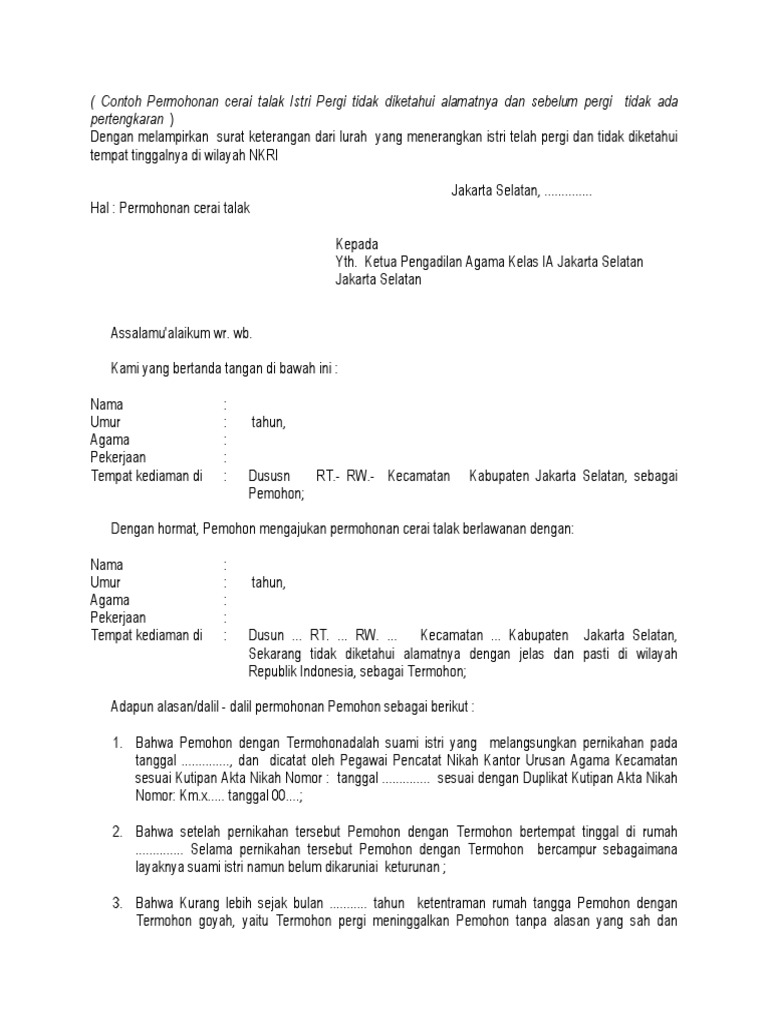 Detail Contoh Permohonan Cerai Talak Nomer 31