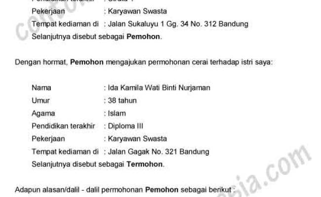 Detail Contoh Permohonan Cerai Talak Nomer 38