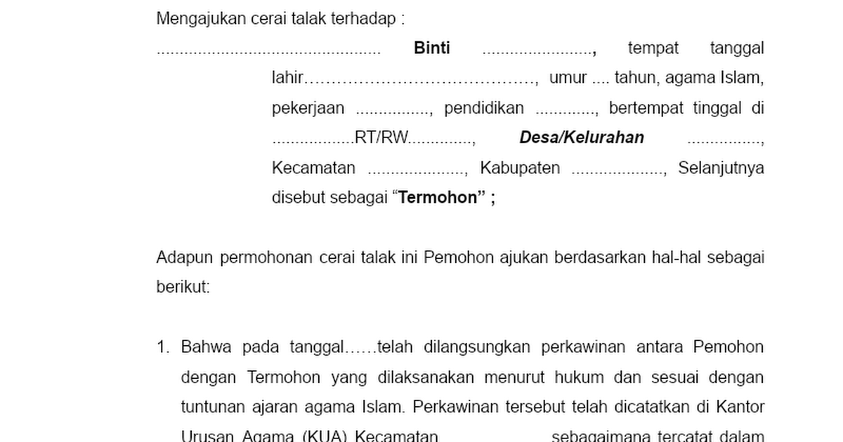 Detail Contoh Permohonan Cerai Talak Nomer 50