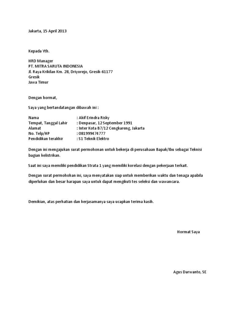 Detail Contoh Permohonan Kerja Nomer 47