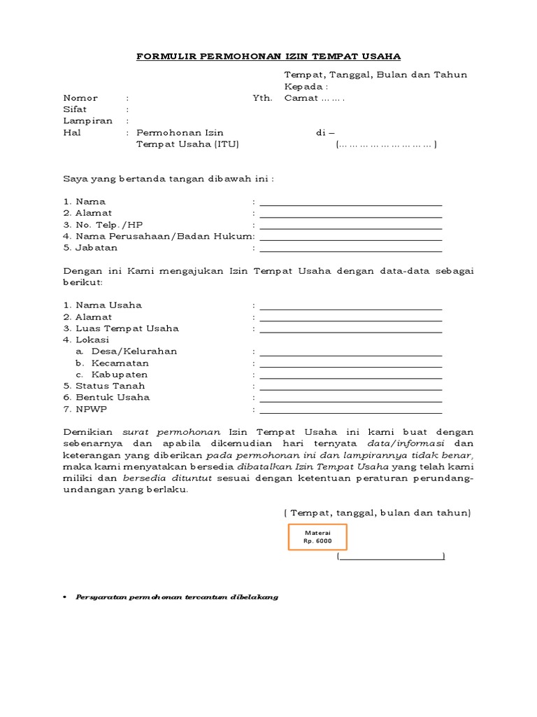 Detail Contoh Permohonan Surat Izin Tempat Usaha Nomer 12