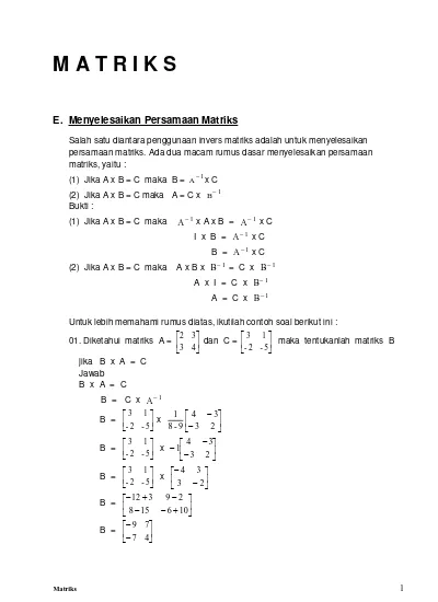 Detail Contoh Persamaan Matriks Nomer 15