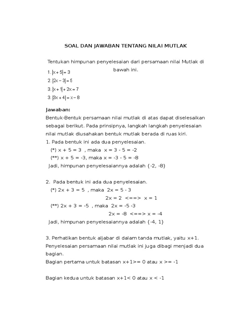 Detail Contoh Persamaan Nilai Mutlak Nomer 49