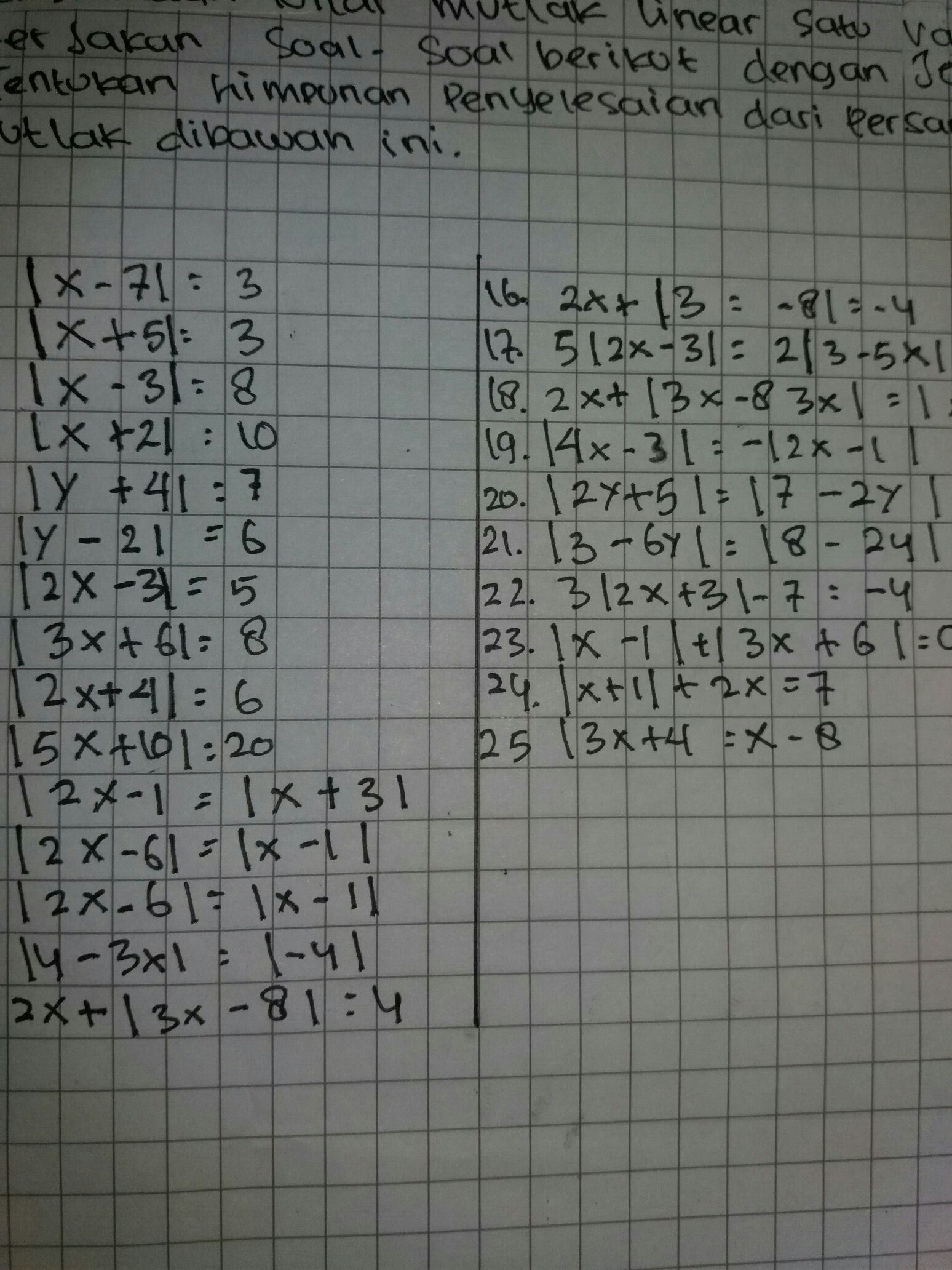 Detail Contoh Persamaan Nilai Mutlak Linear Satu Variabel Nomer 34