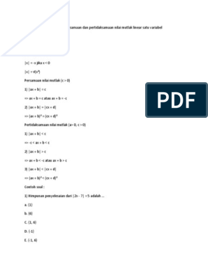 Detail Contoh Persamaan Nilai Mutlak Linear Satu Variabel Nomer 39