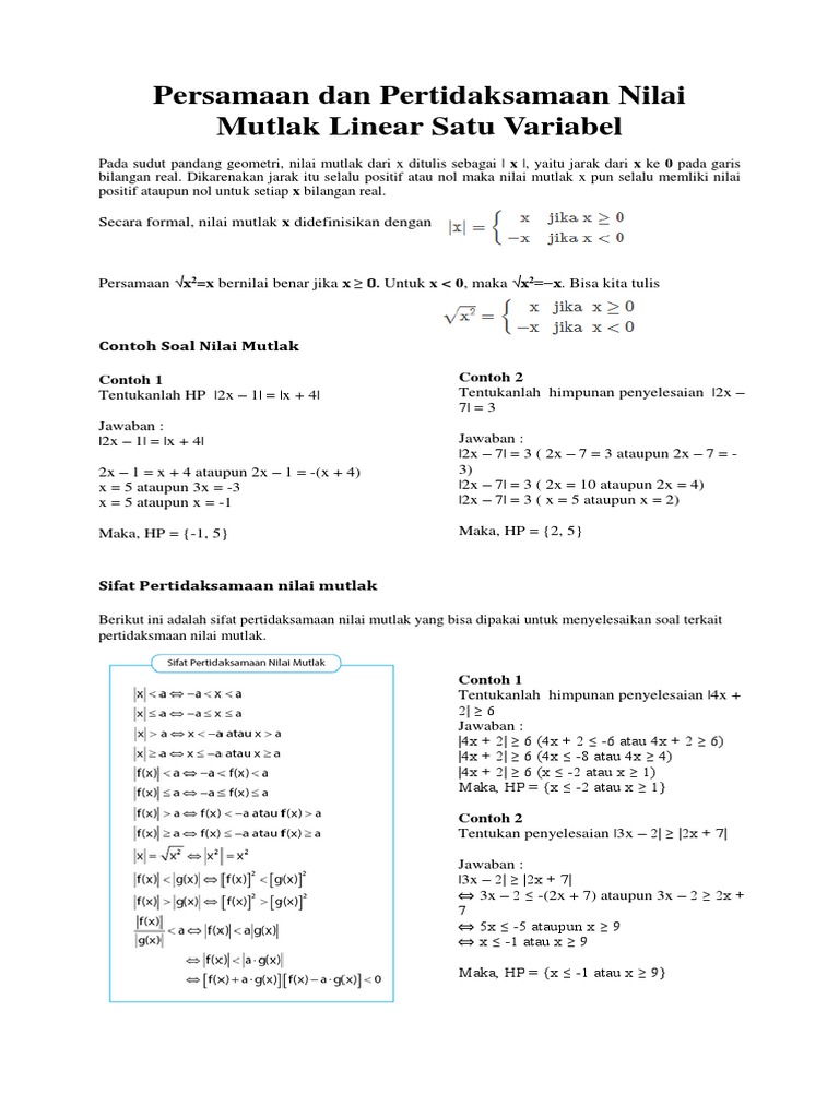 Detail Contoh Persamaan Nilai Mutlak Linear Satu Variabel Nomer 47