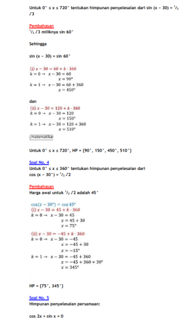 Detail Contoh Persamaan Trigonometri Nomer 25