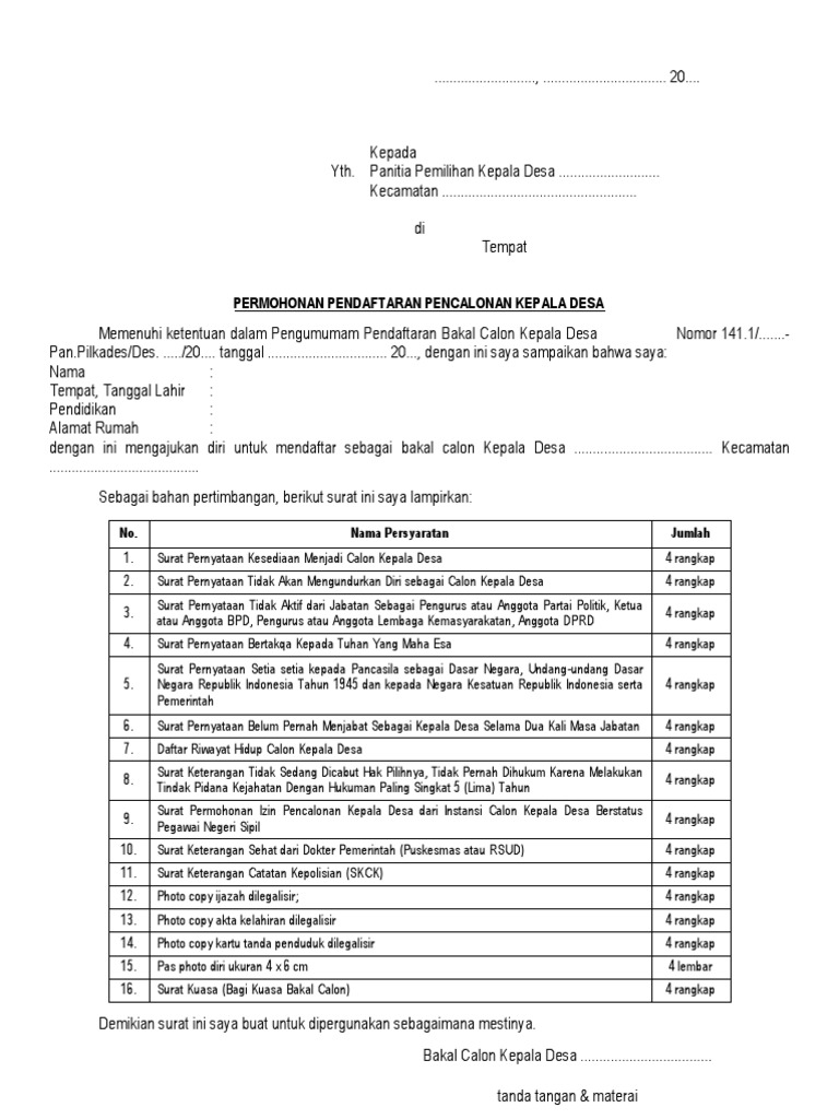 Detail Contoh Persyaratan Calon Kepala Desa Nomer 18