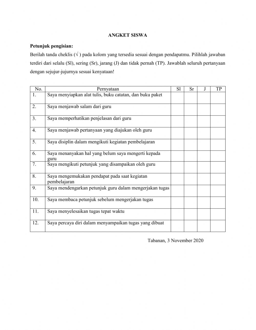 Detail Contoh Pertanyaan Angket Nomer 14