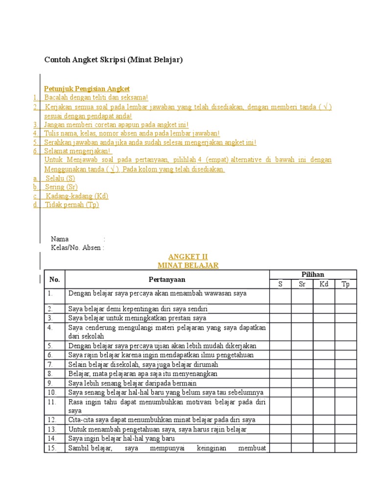 Detail Contoh Pertanyaan Angket Nomer 33