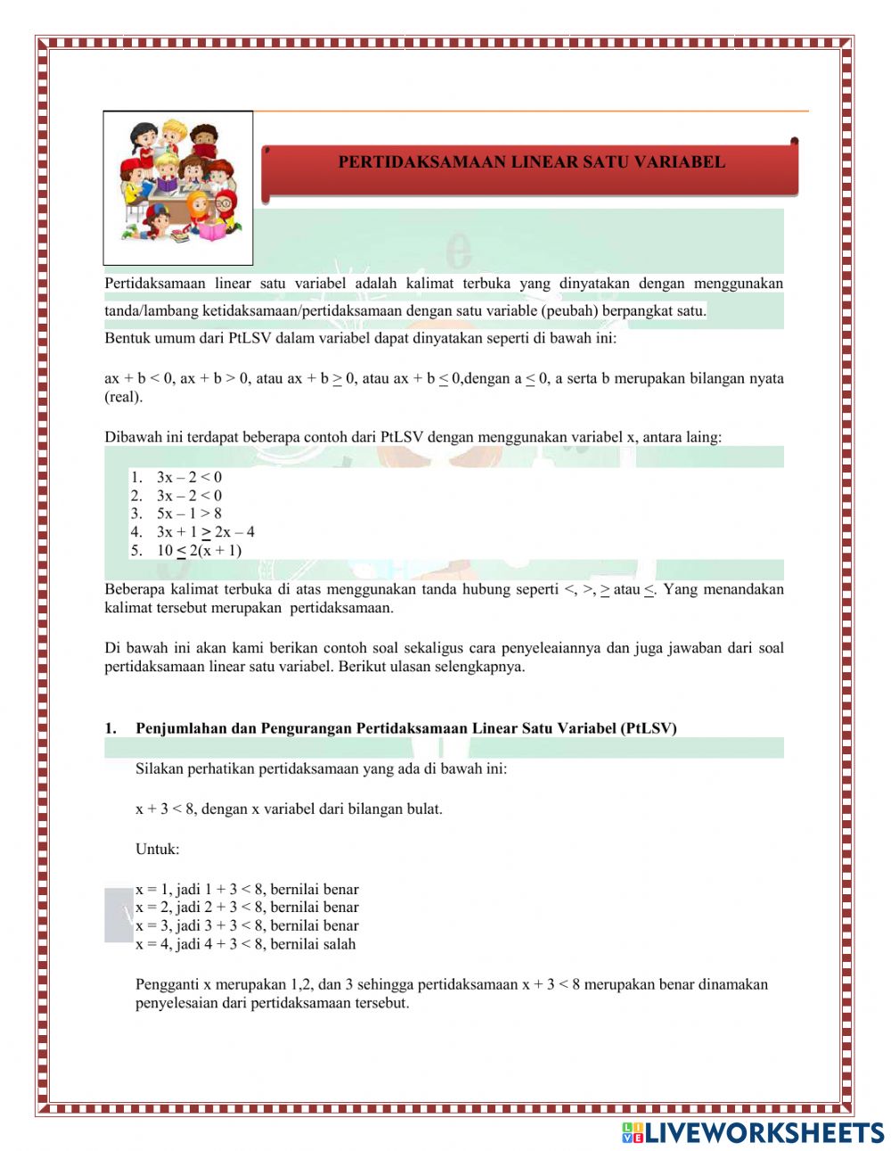 Detail Contoh Pertidaksamaan Linear Satu Variabel Nomer 38