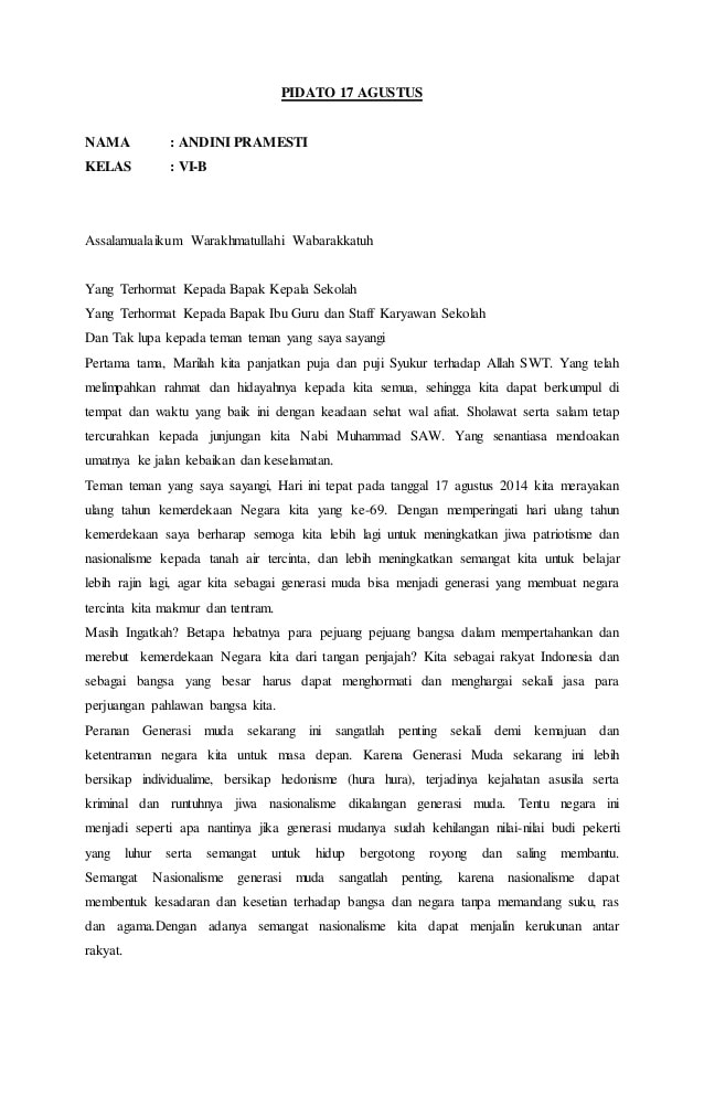 Contoh Pidato 17 Agustus Sekolah Dasar Singkat - KibrisPDR