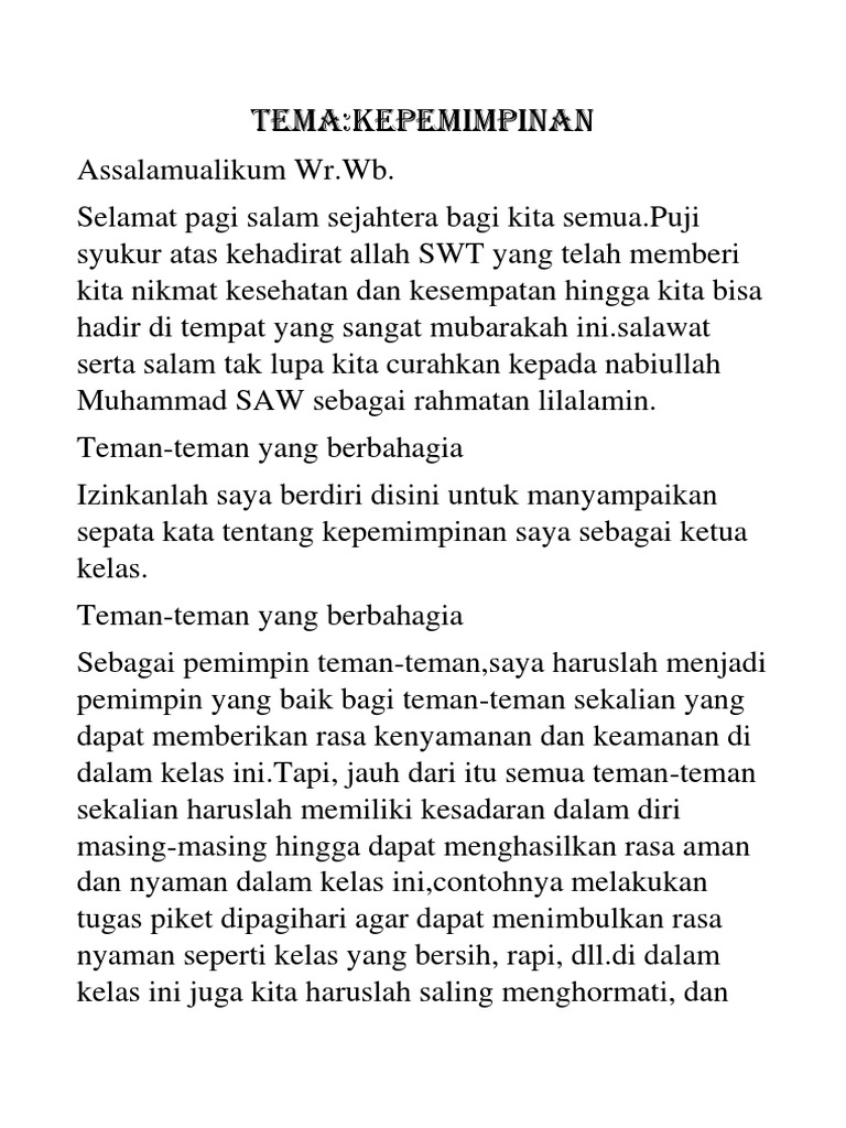 Contoh Pidato Kepemimpinan - KibrisPDR