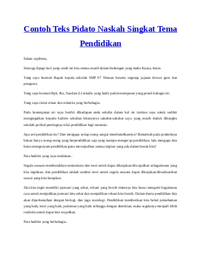 Detail Contoh Pidato Pendek Nomer 16