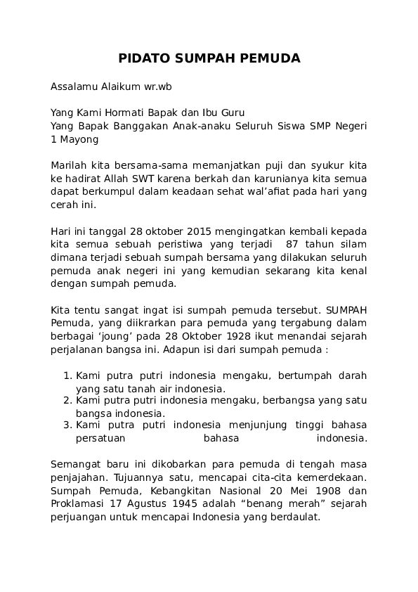 Detail Contoh Pidato Sumpah Pemuda Nomer 5