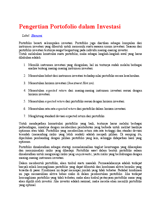 Detail Contoh Portofolio Investasi Nomer 23