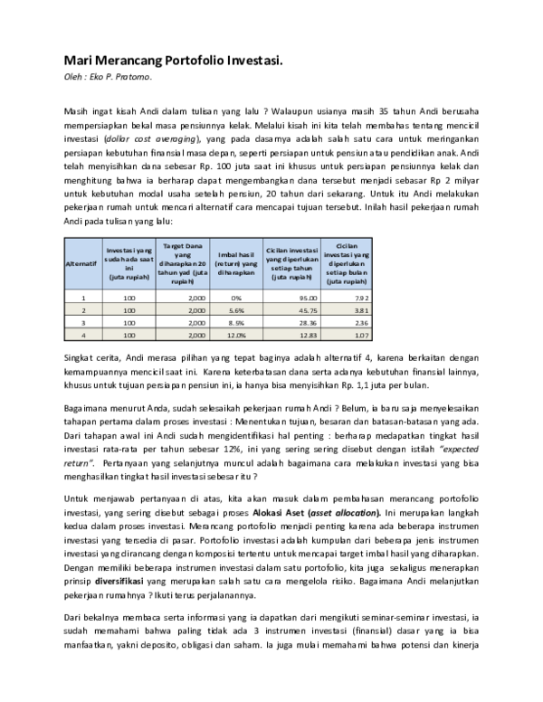 Detail Contoh Portofolio Investasi Nomer 8