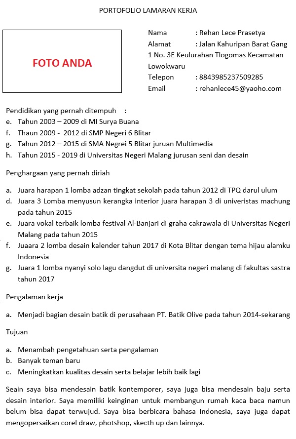 Detail Contoh Portofolio Lamaran Kerja Nomer 50