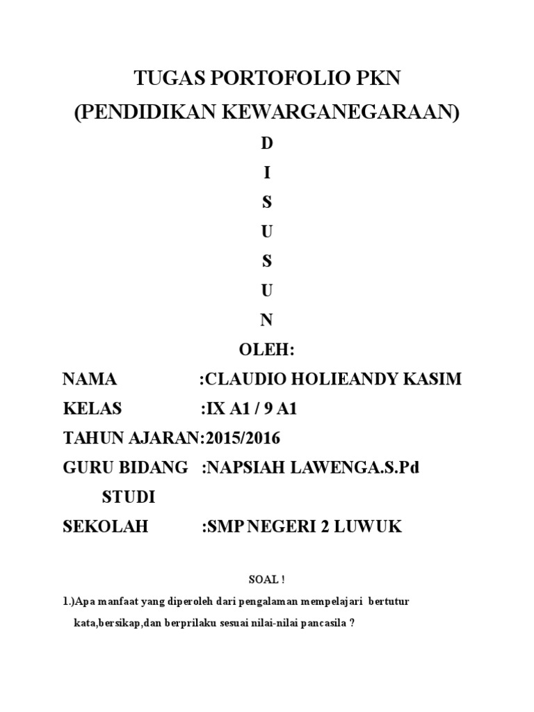 Detail Contoh Portofolio Pkn Nomer 2