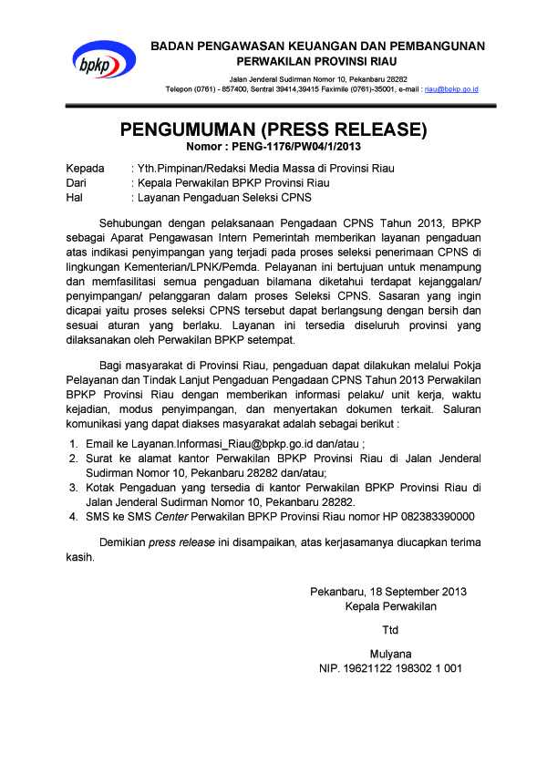 Detail Contoh Press Release Kegiatan Nomer 9