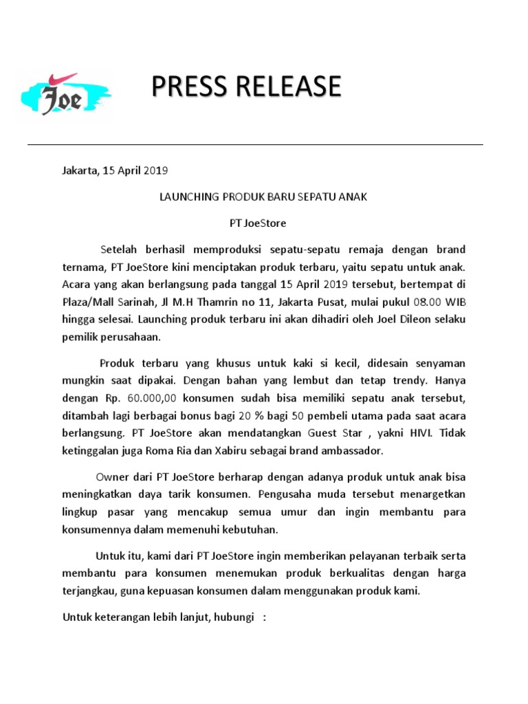 Detail Contoh Press Release Produk Nomer 7