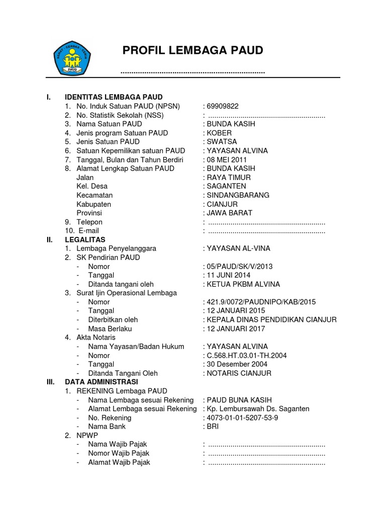 Detail Contoh Profil Sekolah Paud Nomer 12