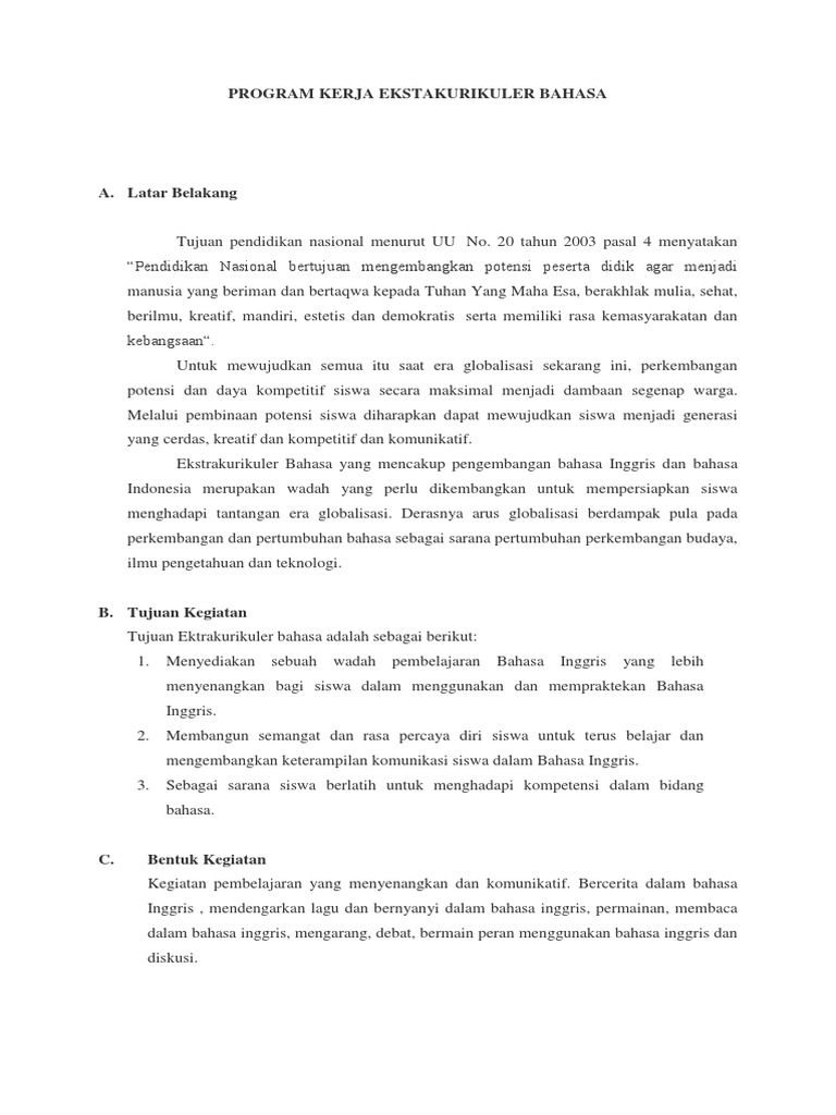 Detail Contoh Program Kerja Ekstrakurikuler Nomer 28