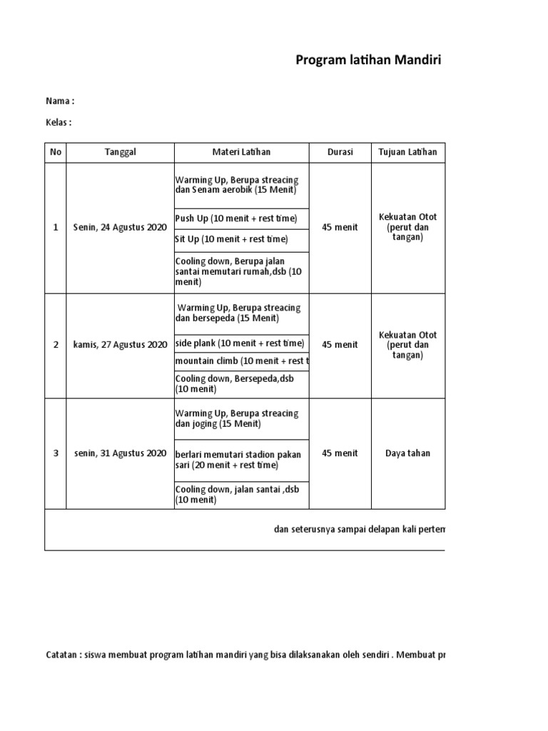 Detail Contoh Program Latihan Kebugaran Jasmani Nomer 3