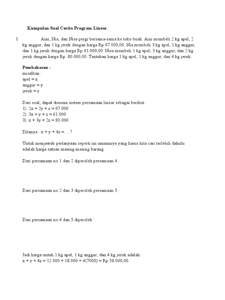 Detail Contoh Program Linear Nomer 31