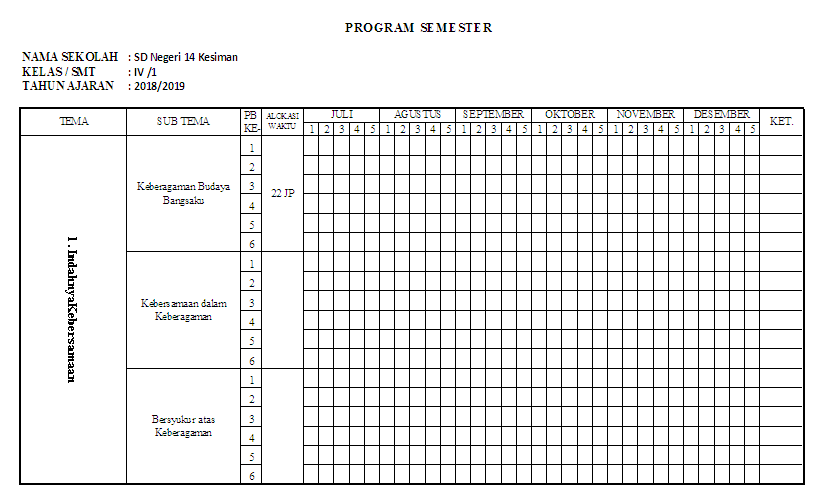Detail Contoh Program Semester Sd Nomer 2