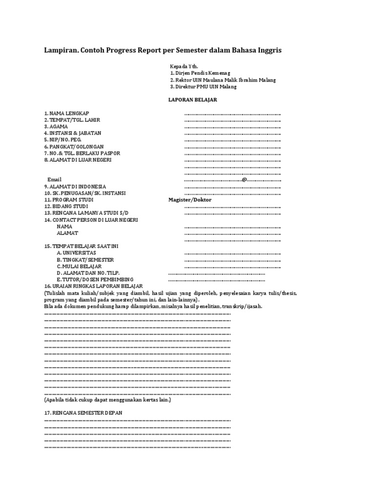 Detail Contoh Progress Report Nomer 30