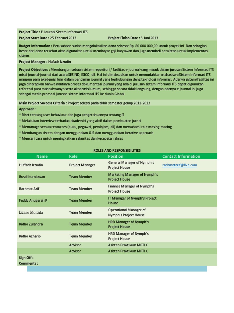 Detail Contoh Project Charter Sederhana Nomer 13