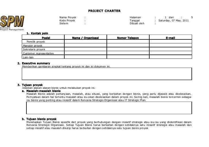 Detail Contoh Project Charter Sederhana Nomer 16