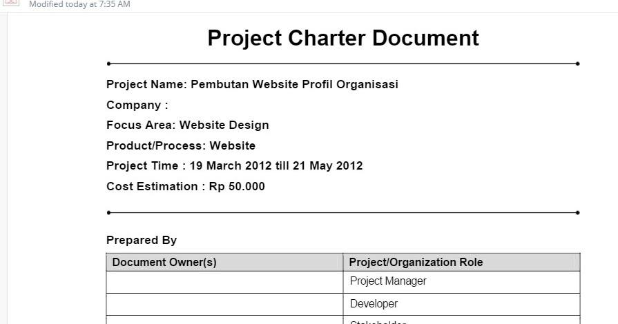 Detail Contoh Project Charter Sederhana Nomer 17